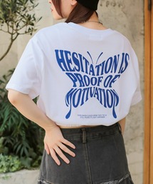 SPINNS(スピンズ)の「バタフライロゴ 半袖ショート丈シャーリングTシャツ(Tシャツ/カットソー・レディース)」