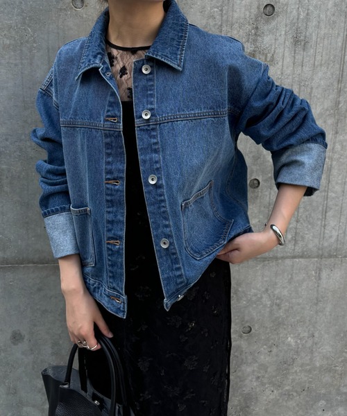 COLLAGE GALLARDAGALANTE（コラージュガリャルダガランテ）の「Q.anos/2WAYターンアップデニムジャケット（デニムジャケット・レディース・グレー/ブルー/グレー系その他・FREE）」の3枚目の写真