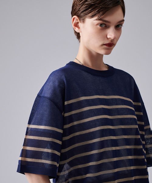 ONCILY(オンシェリー)の「SHEAR BORDER T-SHIRT / ボーダーシアーTシャツ(Tシャツ/カットソー・メンズ・ブルー/ネイビー・MEDIUM/LARGE)」の1枚目の写真