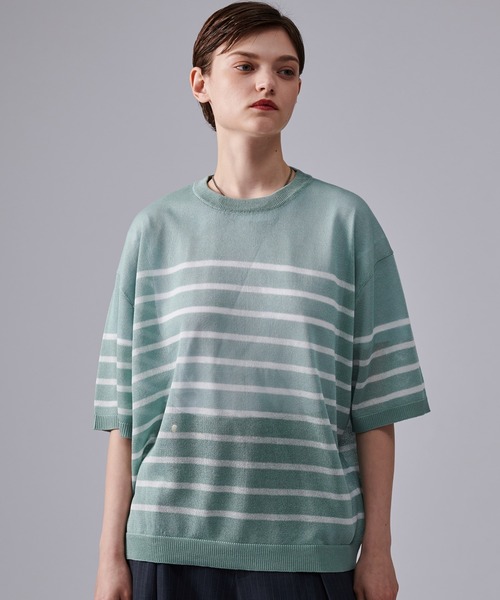 ONCILY(オンシェリー)の「SHEAR BORDER T-SHIRT / ボーダーシアーTシャツ(Tシャツ/カットソー・メンズ・ブルー/ネイビー・MEDIUM/LARGE)」の2枚目の写真