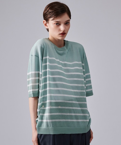 ONCILY(オンシェリー)の「SHEAR BORDER T-SHIRT / ボーダーシアーTシャツ(Tシャツ/カットソー・メンズ・ブルー/ネイビー・MEDIUM/LARGE)」の3枚目の写真