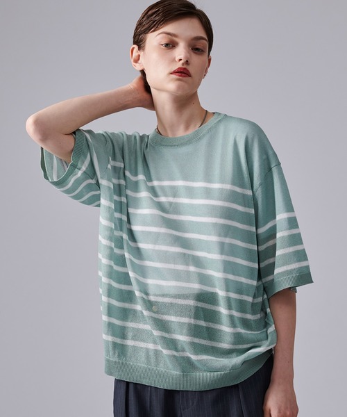 ONCILY(オンシェリー)の「SHEAR BORDER T-SHIRT / ボーダーシアーTシャツ(Tシャツ/カットソー・メンズ・ブルー/ネイビー・MEDIUM/LARGE)」の4枚目の写真