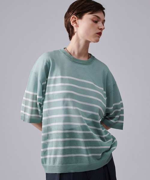 ONCILY(オンシェリー)の「SHEAR BORDER T-SHIRT / ボーダーシアーTシャツ(Tシャツ/カットソー・メンズ・ブルー/ネイビー・MEDIUM/LARGE)」の5枚目の写真