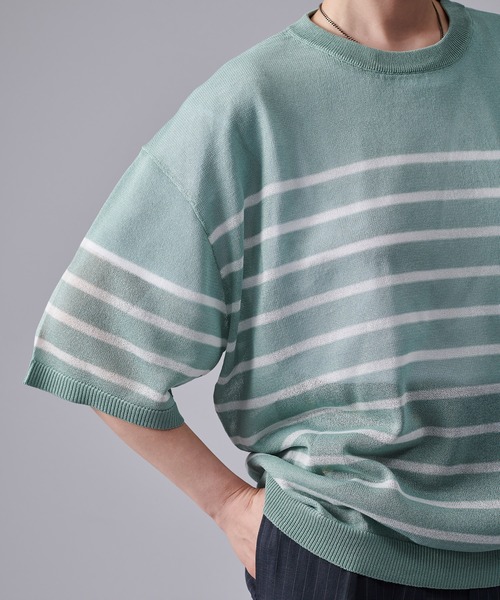 ONCILY(オンシェリー)の「SHEAR BORDER T-SHIRT / ボーダーシアーTシャツ(Tシャツ/カットソー・メンズ・ブルー/ネイビー・MEDIUM/LARGE)」の12枚目の写真