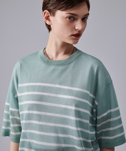 ONCILY(オンシェリー)の「SHEAR BORDER T-SHIRT / ボーダーシアーTシャツ(Tシャツ/カットソー・メンズ・ブルー/ネイビー・MEDIUM/LARGE)」の7枚目の写真