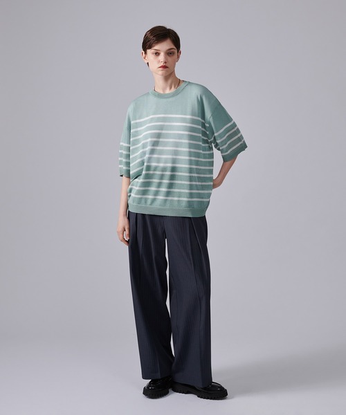 ONCILY(オンシェリー)の「SHEAR BORDER T-SHIRT / ボーダーシアーTシャツ(Tシャツ/カットソー・メンズ・ブルー/ネイビー・MEDIUM/LARGE)」の8枚目の写真