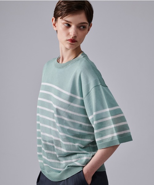ONCILY(オンシェリー)の「SHEAR BORDER T-SHIRT / ボーダーシアーTシャツ(Tシャツ/カットソー・メンズ・ブルー/ネイビー・MEDIUM/LARGE)」の6枚目の写真