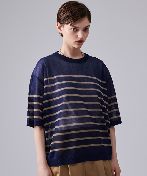 ONCILY(オンシェリー)の「SHEAR BORDER T-SHIRT / ボーダーシアーTシャツ(Tシャツ/カットソー・メンズ・ブルー/ネイビー・MEDIUM/LARGE)」の15枚目の写真