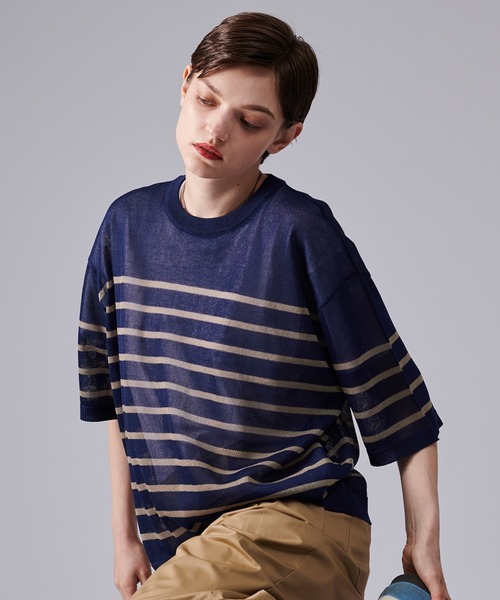 ONCILY(オンシェリー)の「SHEAR BORDER T-SHIRT / ボーダーシアーTシャツ(Tシャツ/カットソー・メンズ・ブルー/ネイビー・MEDIUM/LARGE)」の17枚目の写真