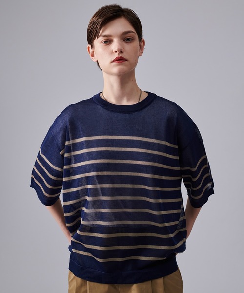ONCILY(オンシェリー)の「SHEAR BORDER T-SHIRT / ボーダーシアーTシャツ(Tシャツ/カットソー・メンズ・ブルー/ネイビー・MEDIUM/LARGE)」の16枚目の写真