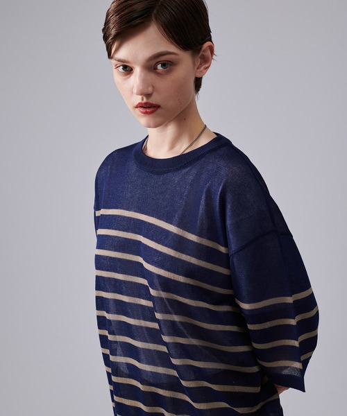ONCILY(オンシェリー)の「SHEAR BORDER T-SHIRT / ボーダーシアーTシャツ(Tシャツ/カットソー・メンズ・ブルー/ネイビー・MEDIUM/LARGE)」の18枚目の写真