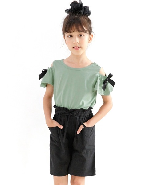 Bee des Bee(ビーデスビー)の「肩リボンオフショルトップス(Tシャツ/カットソー・キッズ・グレー/ミント/パープル系/チャコール/ブルー系/ローズ・110cm/100cm/120cm/140cm/150cm/130cm)」の13枚目の写真