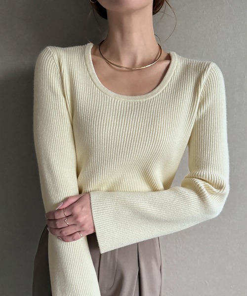 junoah(ジュノア)の「2wayネックリブニット(ニット/セーター・レディース・アイボリー/ブラック/グレー・LARGE/MEDIUM)」の2枚目の写真