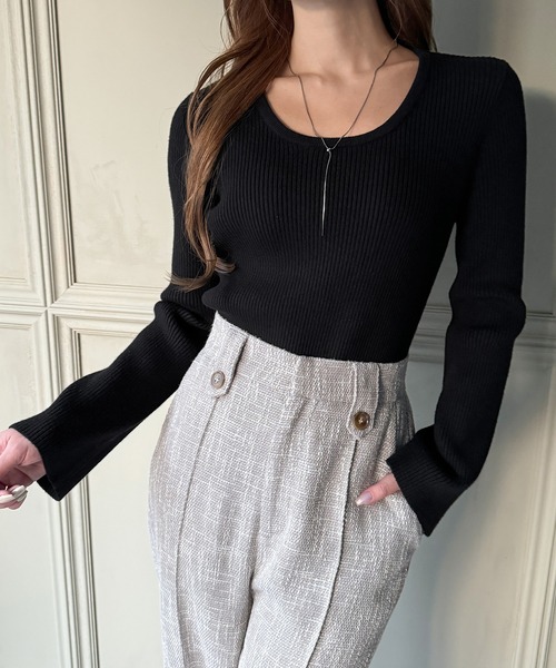 junoah(ジュノア)の「2wayネックリブニット(ニット/セーター・レディース・アイボリー/ブラック/グレー・LARGE/MEDIUM)」の6枚目の写真
