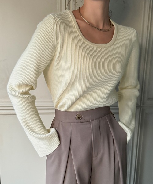 junoah(ジュノア)の「2wayネックリブニット(ニット/セーター・レディース・アイボリー/ブラック/グレー・LARGE/MEDIUM)」の12枚目の写真