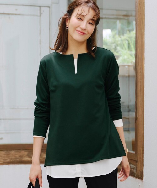 Tiaclasse(ティアクラッセ)の「キーネックカットソートップス(Tシャツ/カットソー・レディース・グリーン/グレイッシュベージュ/ブラック・XXL/XL)」の17枚目の写真
