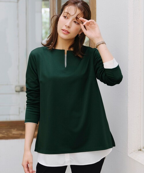 Tiaclasse(ティアクラッセ)の「キーネックカットソートップス(Tシャツ/カットソー・レディース・グリーン/グレイッシュベージュ/ブラック・XXL/XL)」の21枚目の写真