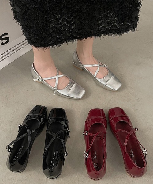 Teem Store(チームストア)の「スクエアトゥ クロスストラップ バレエ パンプス シューズ(パンプス・レディース・ブラック/シルバー/レッド・35/37/39)」の14枚目の写真