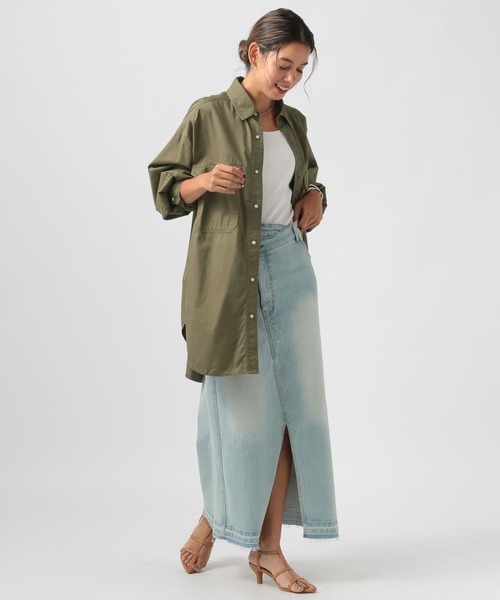 BAYFLOW（ベイフロー）の「[ヒップまでカバーする着丈]コットンツイルビッグシャツ（シャツ/ブラウス・レディース・ネイビー/ライトグレー/カーキ・X-SMALL/SMALL/MEDIUM）」の10枚目の写真