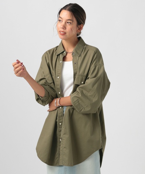 BAYFLOW（ベイフロー）の「[ヒップまでカバーする着丈]コットンツイルビッグシャツ（シャツ/ブラウス・レディース・ネイビー/ライトグレー/カーキ・X-SMALL/SMALL/MEDIUM）」の13枚目の写真