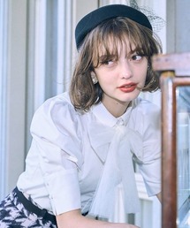 an another angelus | チュールリボンタイ5分袖シャツ(シャツ/ブラウス)