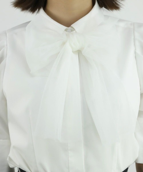 an another angelus（アンアナザーアンジェラス）の「チュールリボンタイ5分袖シャツ/ananotherangelus（シャツ/ブラウス・レディース・オフホワイト/ホワイト×グレー・FREE）」の11枚目の写真