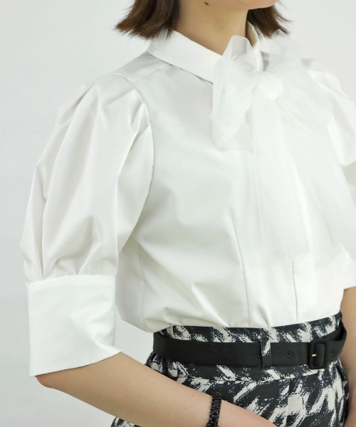 an another angelus（アンアナザーアンジェラス）の「チュールリボンタイ5分袖シャツ/ananotherangelus（シャツ/ブラウス・レディース・オフホワイト/ホワイト×グレー・FREE）」の12枚目の写真
