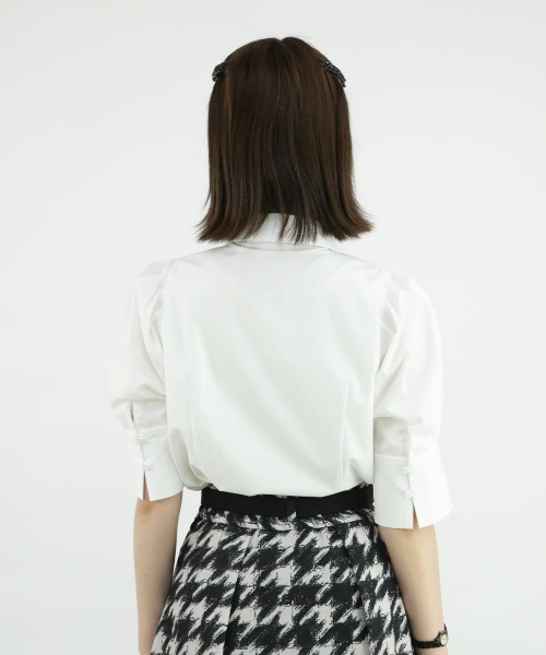 an another angelus（アンアナザーアンジェラス）の「チュールリボンタイ5分袖シャツ/ananotherangelus（シャツ/ブラウス・レディース・オフホワイト/ホワイト×グレー・FREE）」の13枚目の写真