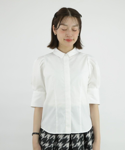 an another angelus（アンアナザーアンジェラス）の「チュールリボンタイ5分袖シャツ/ananotherangelus（シャツ/ブラウス・レディース・オフホワイト/ホワイト×グレー・FREE）」の15枚目の写真