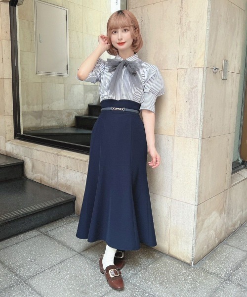 an another angelus（アンアナザーアンジェラス）の「チュールリボンタイ5分袖シャツ/ananotherangelus（シャツ/ブラウス・レディース・オフホワイト/ホワイト×グレー・FREE）」の5枚目の写真