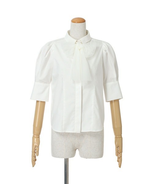 an another angelus（アンアナザーアンジェラス）の「チュールリボンタイ5分袖シャツ/ananotherangelus（シャツ/ブラウス・レディース・オフホワイト/ホワイト×グレー・FREE）」の17枚目の写真