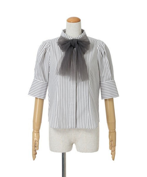 an another angelus（アンアナザーアンジェラス）の「チュールリボンタイ5分袖シャツ/ananotherangelus（シャツ/ブラウス・レディース・オフホワイト/ホワイト×グレー・FREE）」の18枚目の写真