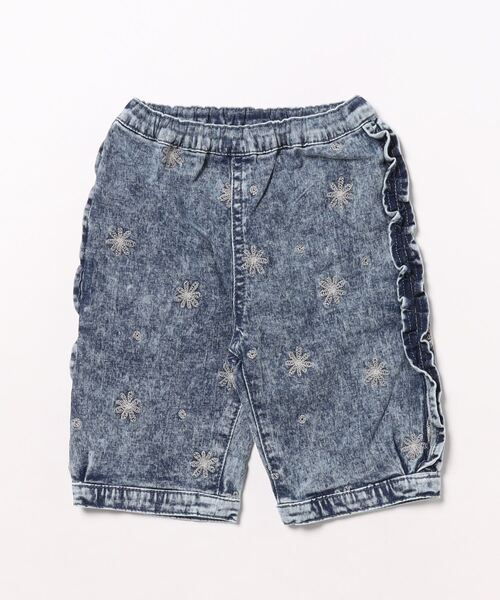 HAKKA BABY（ハッカベビー）の「[ベビー]フラワードット刺繍7オンスストレッチデニムハーフパンツ（デニムパンツ・キッズ・ネイビー/ブルー・L）」の2枚目の写真