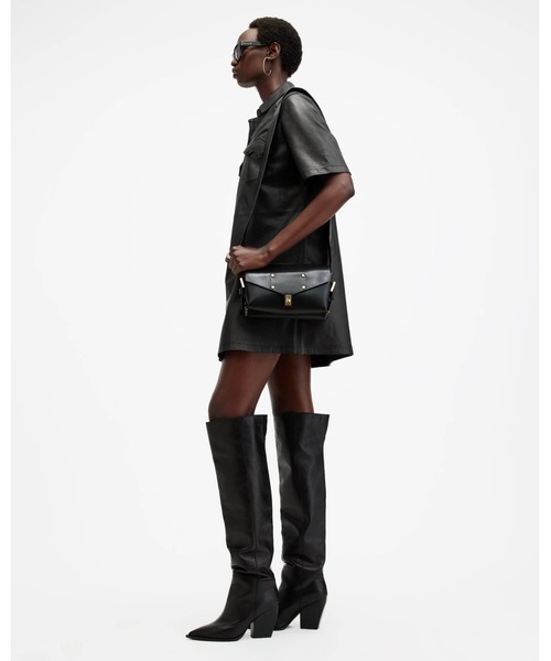ALLSAINTS（オールセインツ）の「ROCK LEATHER MINI DRESS | ロック レザー ミニ ドレス・ワンピース（シャツワンピース・レディース・ブラック・8/6/4/10）」の7枚目の写真
