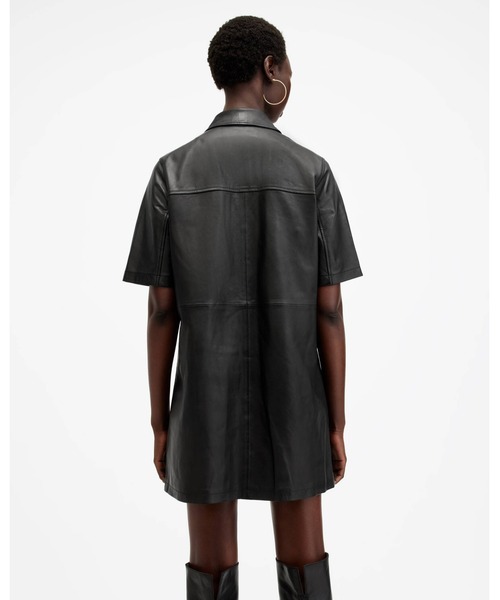 ALLSAINTS（オールセインツ）の「ROCK LEATHER MINI DRESS | ロック レザー ミニ ドレス・ワンピース（シャツワンピース・レディース・ブラック・8/6/4/10）」の9枚目の写真