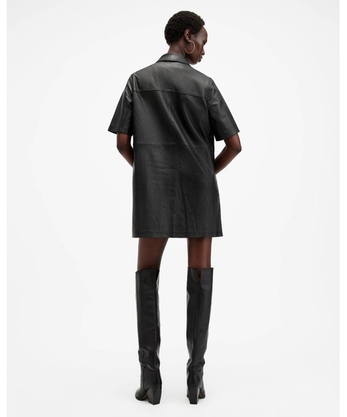 ALLSAINTS（オールセインツ）の「ROCK LEATHER MINI DRESS | ロック レザー ミニ ドレス・ワンピース（シャツワンピース・レディース・ブラック・8/6/4/10）」の10枚目の写真