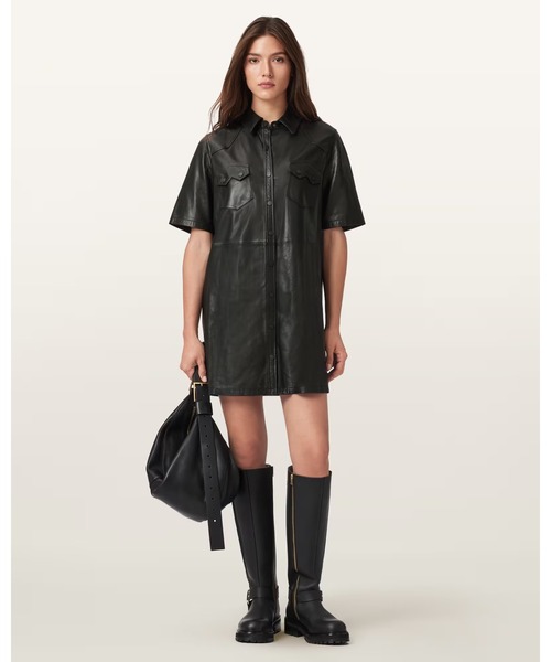 ALLSAINTS（オールセインツ）の「ROCK LEATHER MINI DRESS | ロック レザー ミニ ドレス・ワンピース（シャツワンピース・レディース・ブラック・8/6/4/10）」の17枚目の写真