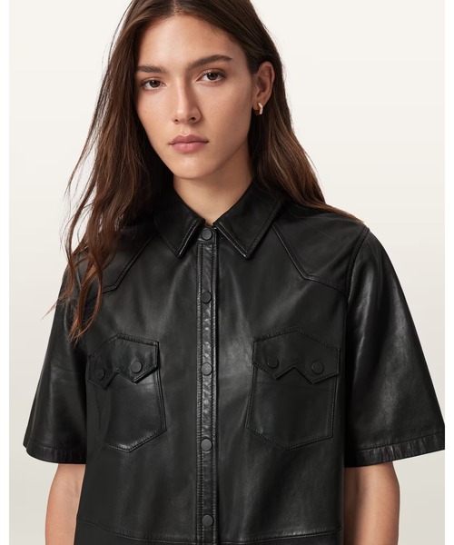 ALLSAINTS（オールセインツ）の「ROCK LEATHER MINI DRESS | ロック レザー ミニ ドレス・ワンピース（シャツワンピース・レディース・ブラック・8/6/4/10）」の16枚目の写真
