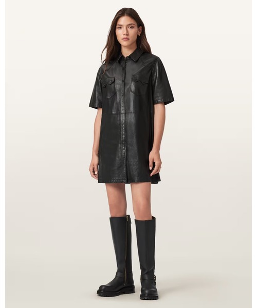 ALLSAINTS（オールセインツ）の「ROCK LEATHER MINI DRESS | ロック レザー ミニ ドレス・ワンピース（シャツワンピース・レディース・ブラック・8/6/4/10）」の15枚目の写真