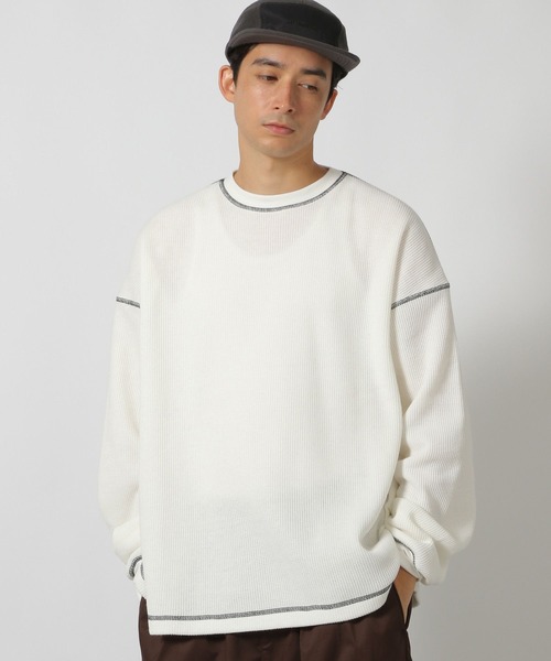 LAKOLE(ラコレ)の「ワッフル裏起毛ステッチT / 148835(Tシャツ/カットソー・メンズ・ホワイト/マスタード/ブラック・LARGE/MEDIUM)」の1枚目の写真