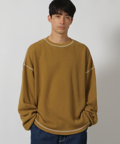 LAKOLE(ラコレ)の「ワッフル裏起毛ステッチT / 148835(Tシャツ/カットソー・メンズ・ホワイト/マスタード/ブラック・LARGE/MEDIUM)」の3枚目の写真