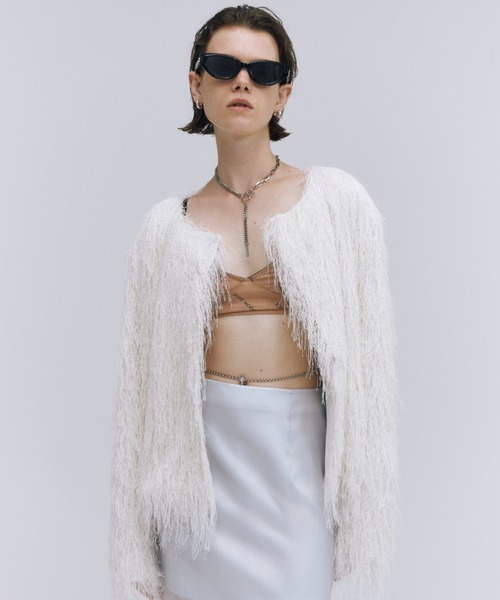 JOSE MOON(ジョゼムーン)の「SHAGGY CARDIGAN/シャギーカーディガン(カーディガン/ボレロ・レディース・ブラック/ホワイト・FREE)」の2枚目の写真