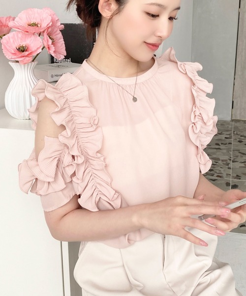 ♢✤pink9614✤♢ポケットフリル❁ジョーゼット❇シフォン❁フレア