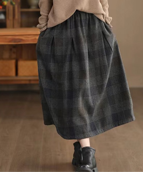 チェック柄ギャザースカート（スカート）｜AMAJI（アマジ）