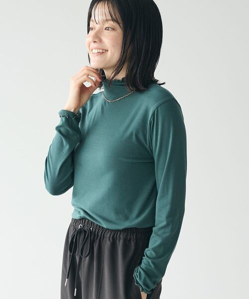 CRAFT STANDARD BOUTIQUE(クラフトスタンダードブティック)の「メロータートルネックインナー(Tシャツ/カットソー・レディース・グリーン/ブラック/アイボリー/マスタード/杢グレー・FREE)」の4枚目の写真