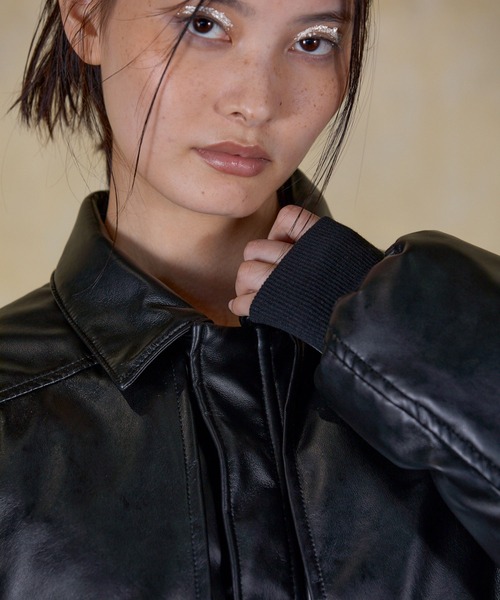 LAYERED IMITATION LEATHER PAD JACKET / レイヤードイミテーションレザーパッドジャケット（その他アウター）｜THINGS THAT MATTER（シングス ザット マター）