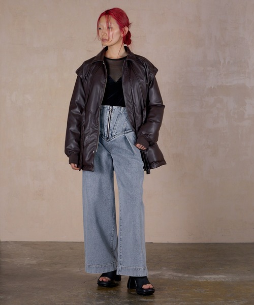 LAYERED IMITATION LEATHER PAD JACKET / レイヤードイミテーションレザーパッドジャケット（その他アウター）｜THINGS THAT MATTER（シングス ザット マター）