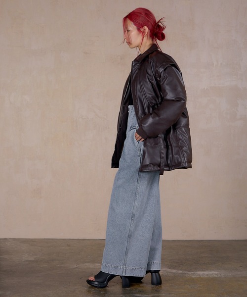 LAYERED IMITATION LEATHER PAD JACKET / レイヤードイミテーションレザーパッドジャケット（その他アウター）｜THINGS THAT MATTER（シングス ザット マター）