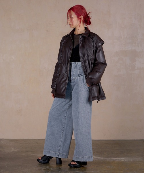 LAYERED IMITATION LEATHER PAD JACKET / レイヤードイミテーションレザーパッドジャケット（その他アウター）｜THINGS THAT MATTER（シングス ザット マター）