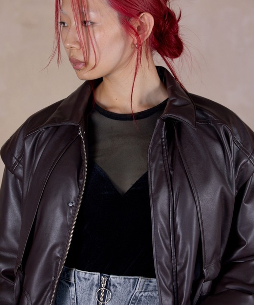 LAYERED IMITATION LEATHER PAD JACKET / レイヤードイミテーションレザーパッドジャケット（その他アウター）｜THINGS THAT MATTER（シングス ザット マター）